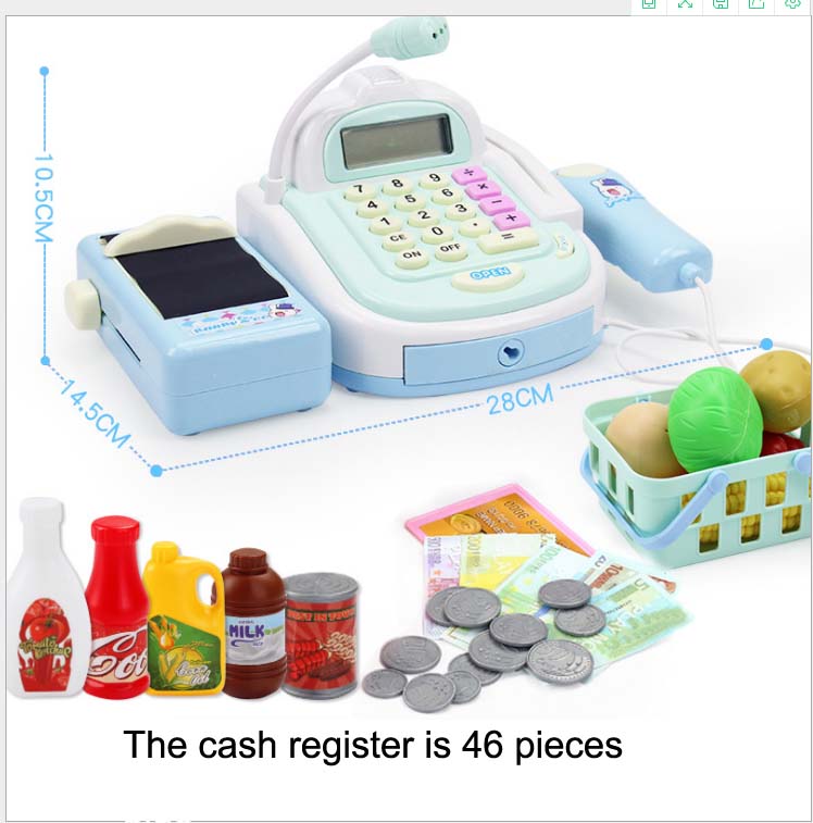 Aprendizaje educativos cajero niños fingir jugar contra caja registradora de juguete miniatura simulado modelo supermercado casa papel: Azul