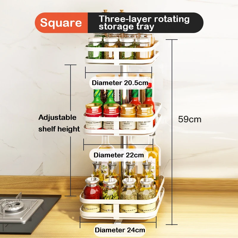 Rotation Condiment Rack Multifunctional Carbon Steel Flavour Storage Tray Round Seasonings Spice Organizer for Kitchen: Chocolate