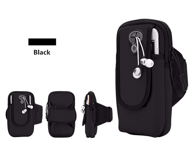 6.0 '' taske til telefon på hånden universel sport armbånd sag lynlås fitness løbearm taske taske til mobiltelefon: Sort
