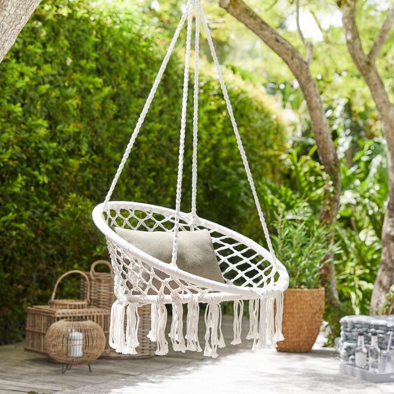 Hamac de lit-balançoire en macramé pour enfants, fait à la main, intérieur et extérieur, Beige