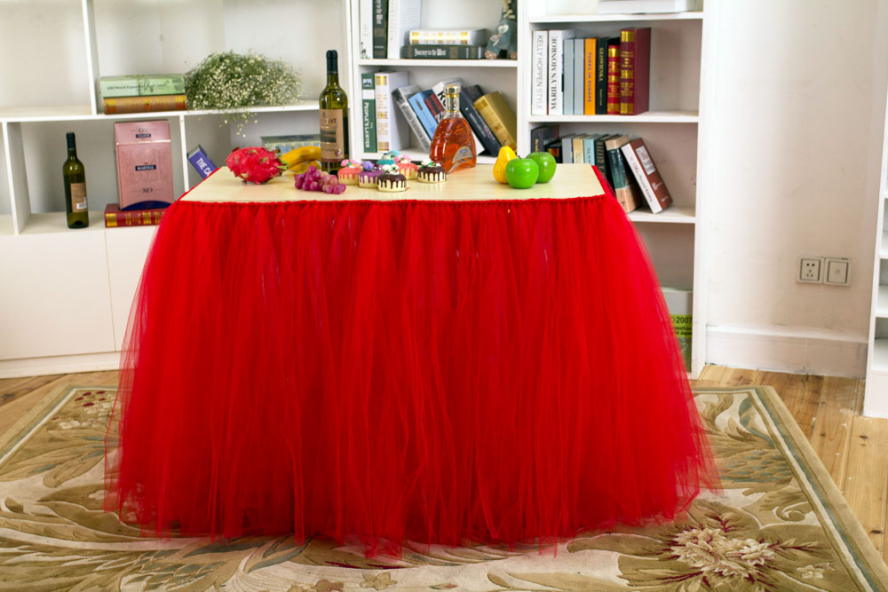 Party Tulle Tutu Table Skirts for Baby Bridal Shower Birthday Party Wedding Party Table Skirt Cover Home Decorations Supplies: Red