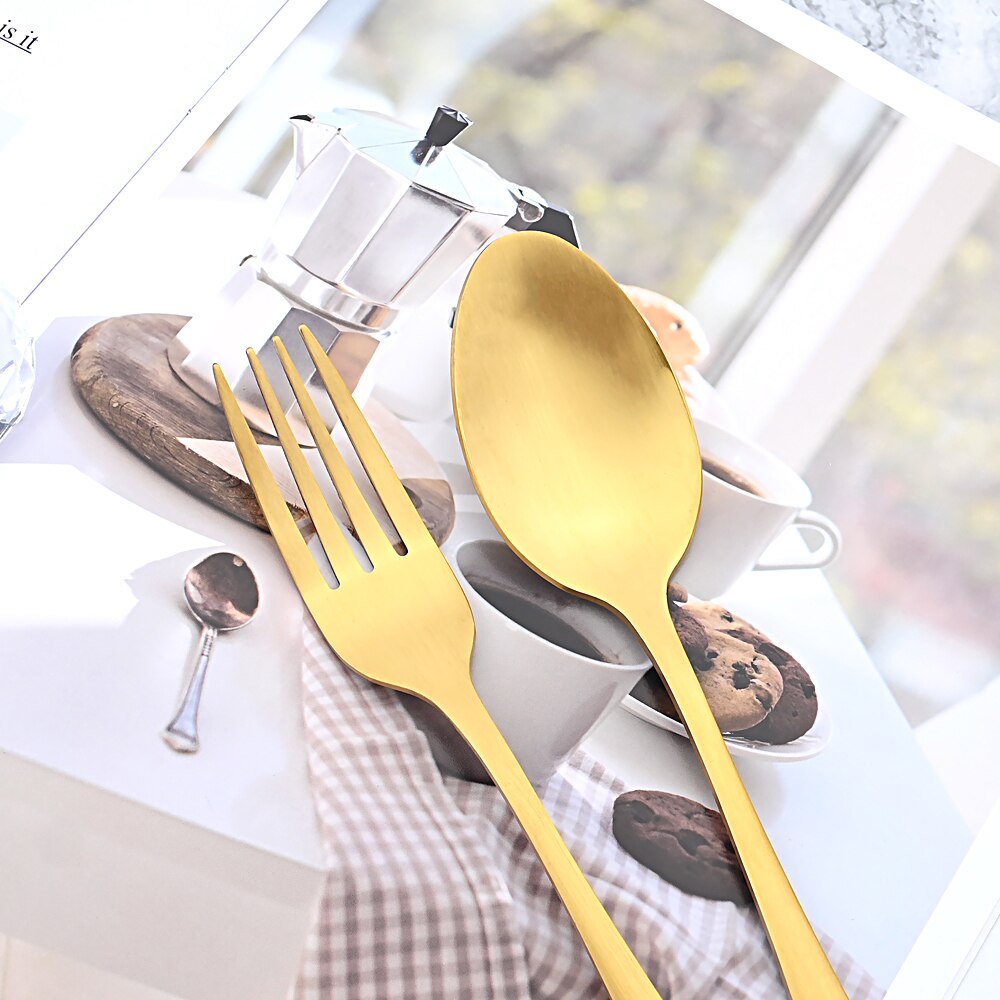AJOYOUS Black Cutlery 4 Pcs Golden Cutlery Set 304 Stainless Steel Dinnerware Set Spoon Set Tableware Fork Knife Spoon