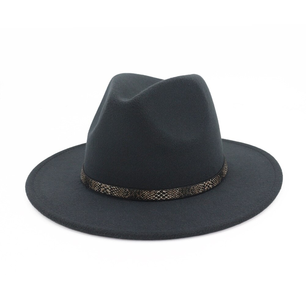 Felt Fedoras Hat Women Solid Imitation Wool Fedoras Snakeskin Pattern Band Tourist Cap Outdoor Jazz Caps Gorras for Lady Girls: dark gray