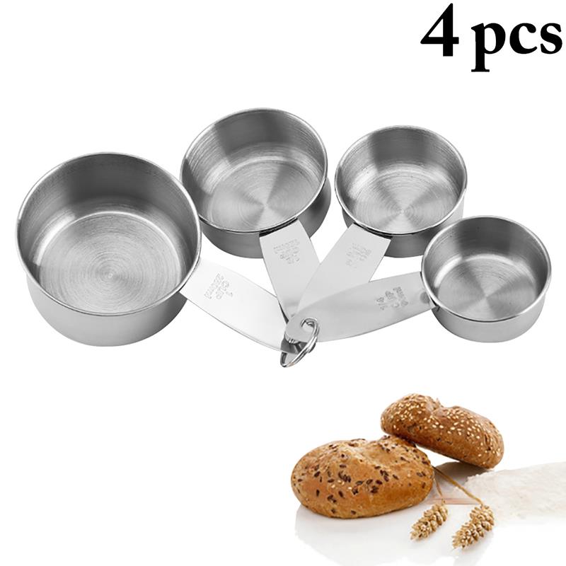 4pcs Measuring Cups And Measuring Spoon Scoop Stainless Steel Handle Kitchen Measuring Tool Measuring Cups And Spoons Set