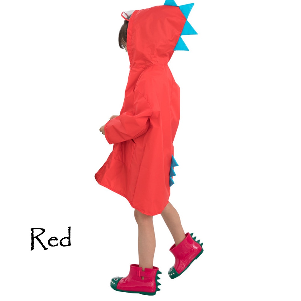 3 Colors Cute Small Dinosaur Waterproof Polyester Rain Coat Body Cover Boy Children Girls Kindergarten Student Kids Raincoat: Red / XXL