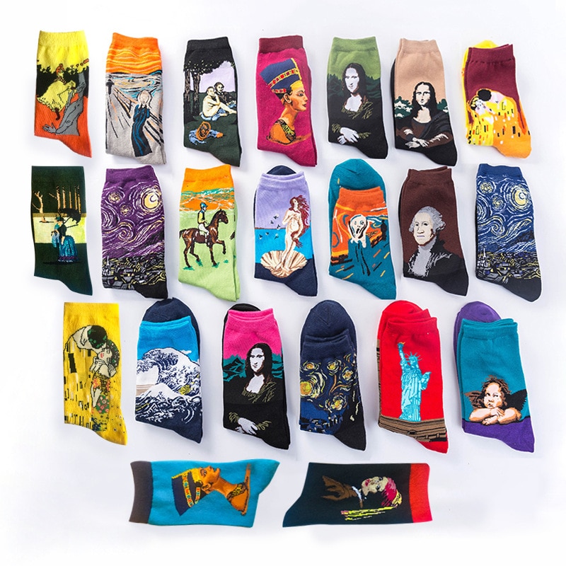 Autumn winter Retro Women Art Van Gogh Mural World Famous Oil Painting Series Female Socks Funny Socks