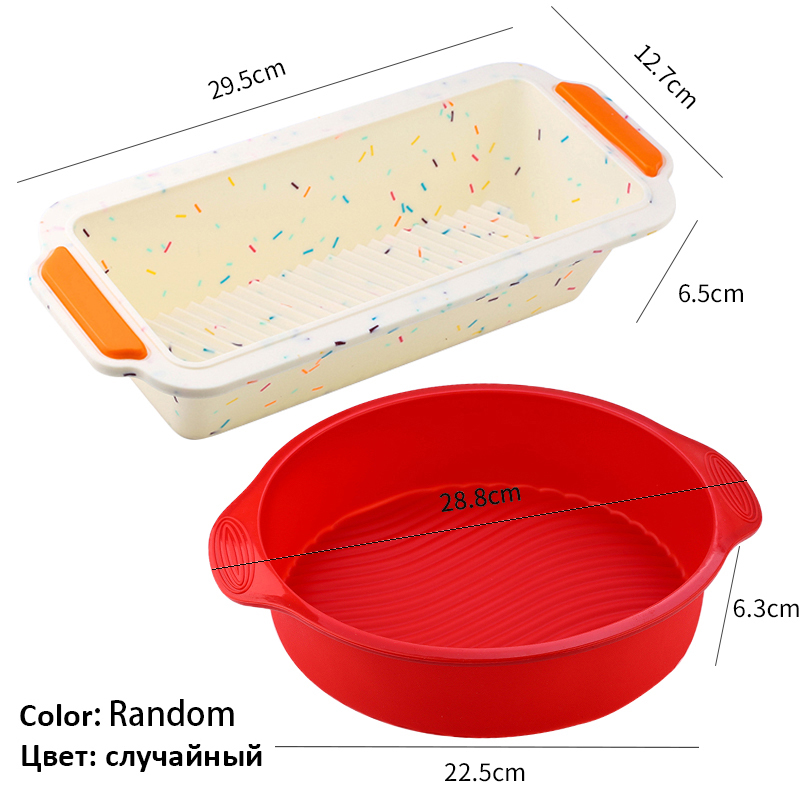 Siliconen Ronde Rechthoekige Mold Set Siliconen Cake Toast Brood Lade Mold Non-stick Kleur Willekeurige Bakken Tools: Oranje
