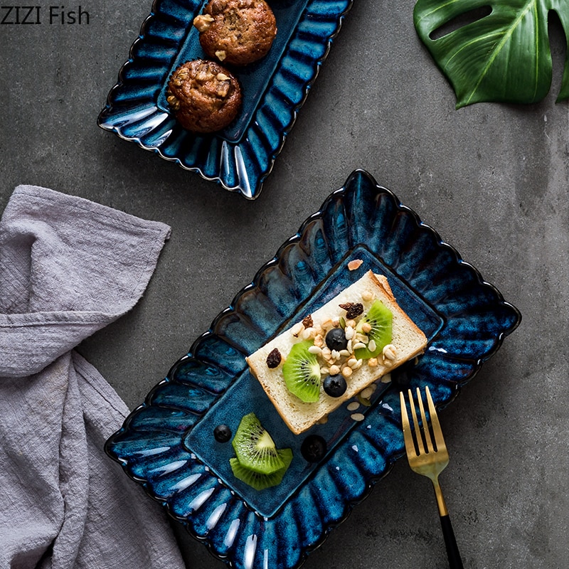 Japanese-style Rectangle Ceramic Dishes Plates Western Style Steak Plate Fruit Salad Dessert Plate Decorative Tableware