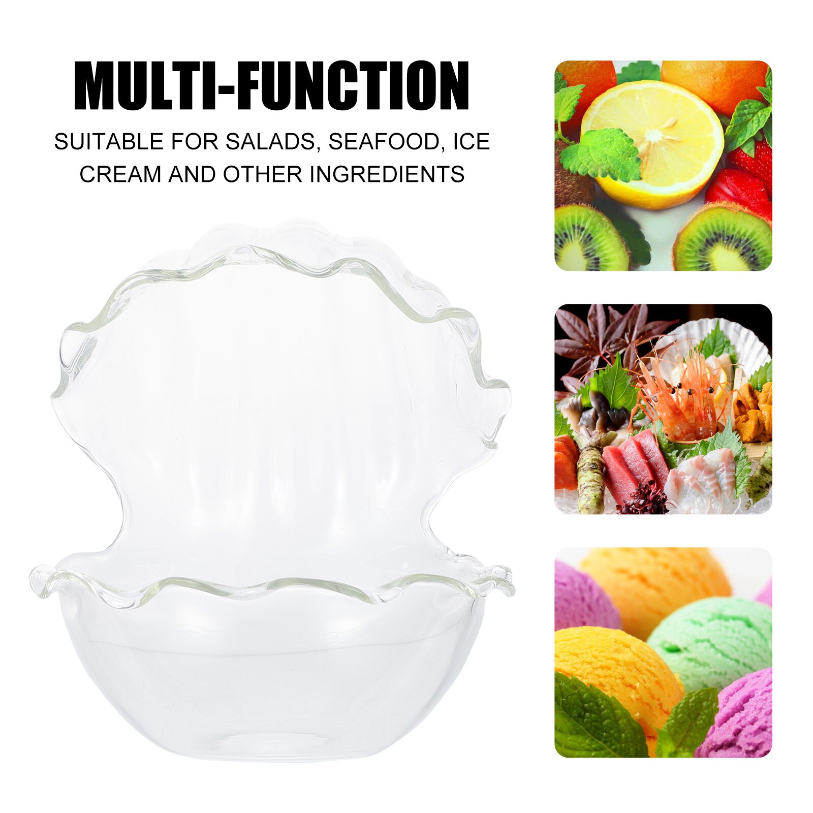 1pc Shell Shaped Glass Bowl Fruit Salad Bowl Sashimi Dessert Container Tableware