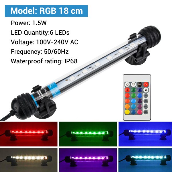 NICREW Aquarium Licht LED Wasserdicht Aquarium Licht Tauch Lampe 5050 SMD LED Bar 18-48CM Beleuchtung für Aquarium 100 V-240V: RGB 18cm
