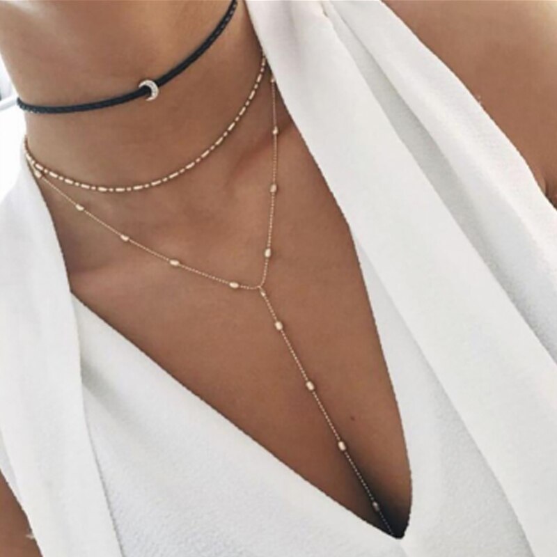 Tocona Bohemia Shell Star Moon Pendant Tassel Necklaces for Women Charm Long Chain Choker Necklace Vintage Punk Jewelry: N005