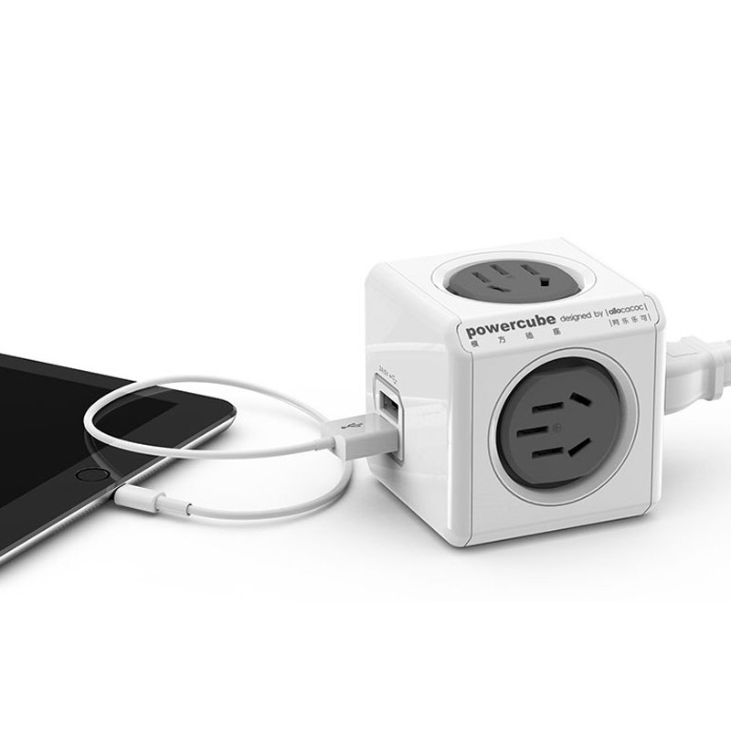 Allocacoc PowerCube Extension Socket - 4 Sockets + 2 USB Ports - 1.5m Cable