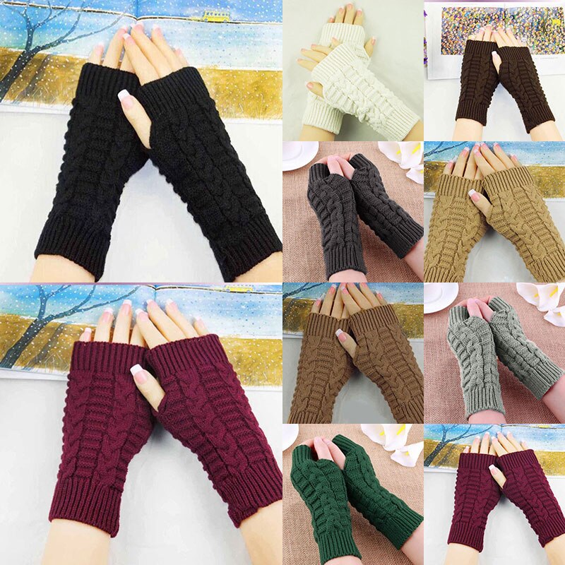 Femmes hommes couples mitaines chaudes gants sans doigts chauffe-mains hiver fille bras court manches crochet tricot faux gants