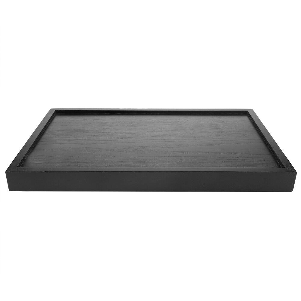 Bandeja para servir comida rectangular de madera negra, bandeja grande para desayuno con asas, fácil de sujetar, L5