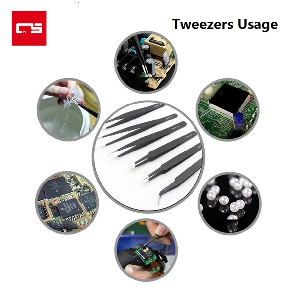 Tweezers Set Precision Anti-static Stainless Steel ESD Tweezers for Mobile Phone Watch Camera Laptop Hand Repair Tools Clip