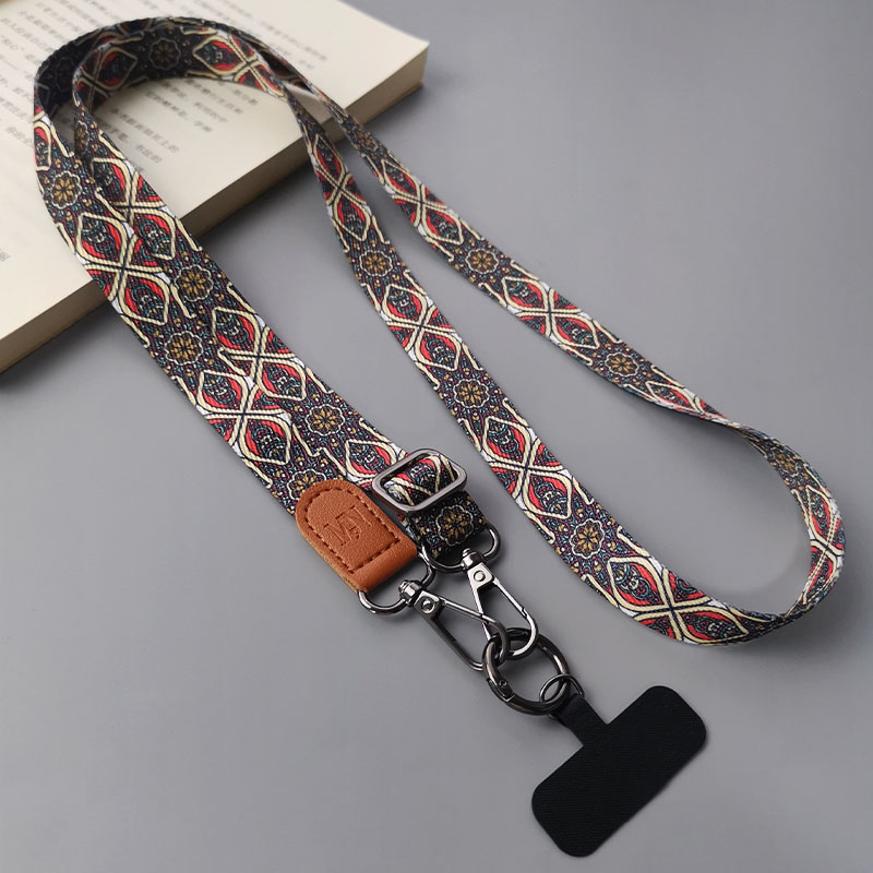 Retro Totempatroon Crossbody Mobiele Telefoon Lanyard Verstelbare Hangende Hals Mobiele Telefoon Riem Hanger Met Universele Kaartpakking: WIT