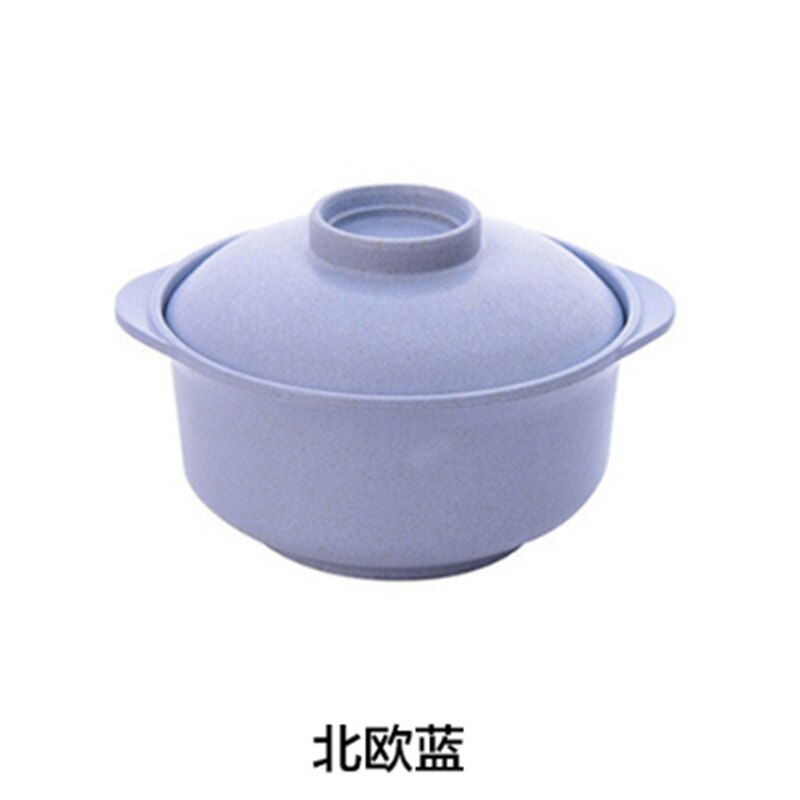 Lunch Tray Dishes Soup Bowl with Lid Dinnerware Pure Natural Wheat Straw Salad Noodles Plate Plastic Tableware: Blue