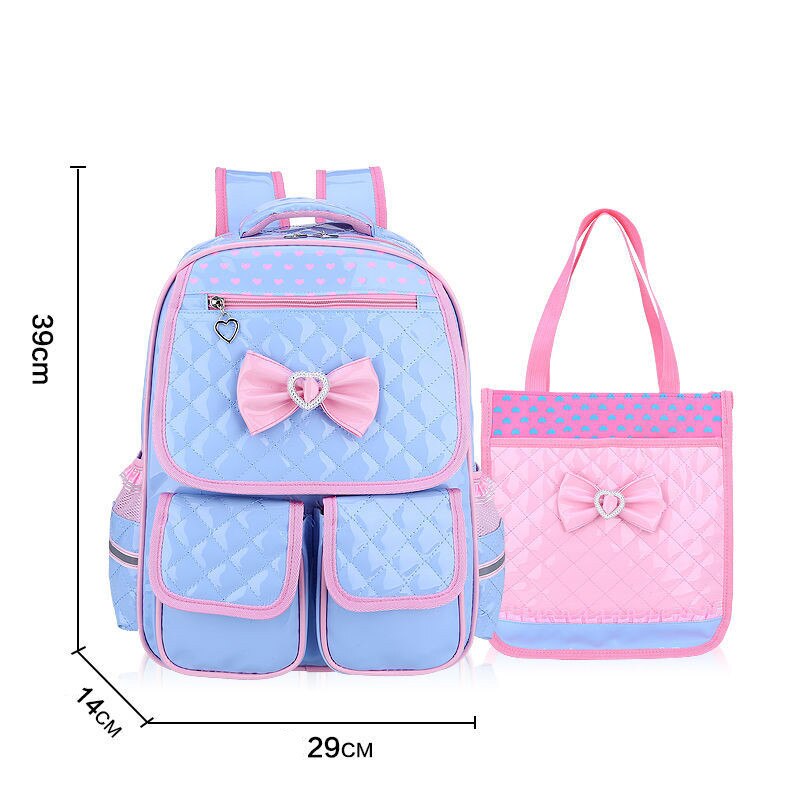 2 stuks/sets schooltassen voor kinderen, rugzakken voor meisjes, waterdichte pu-rugzakken, schooltassen voor kinderen, prinsessenrugzakken, mochila infantil: Klein 2 stuks hemelsblauw