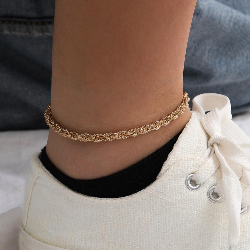 Punk Bein Armbänder Für Frauen Verdrehte Seil Kette Fußkettchen Gold Silber Farbe Figaro Fußkettchen Charme Ankle Armband Weiblichen Fuß Schmuck: Reines Gold Farbe