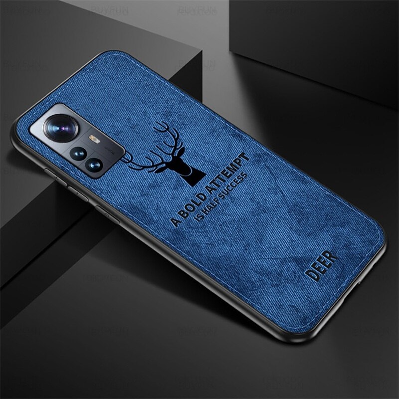 Xiomi 12 custodia 3D Deer Pattern Cloth Cover posteriore in tessuto per Xiaomi Mi 12 Xiaomi12 Pro 12X 6.28 &quot;TPU Soft Frame antiurto Coque: Mi 12 / Blue