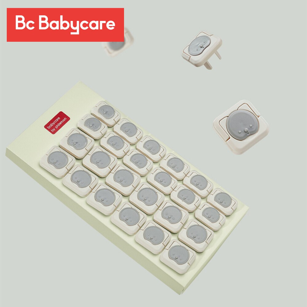 BC Babycare 24pcs Baby Safety Rotate Double Safe Lock Cover 2/3 Hole Electric Sockets Thicken Kids Protector Protection Caps