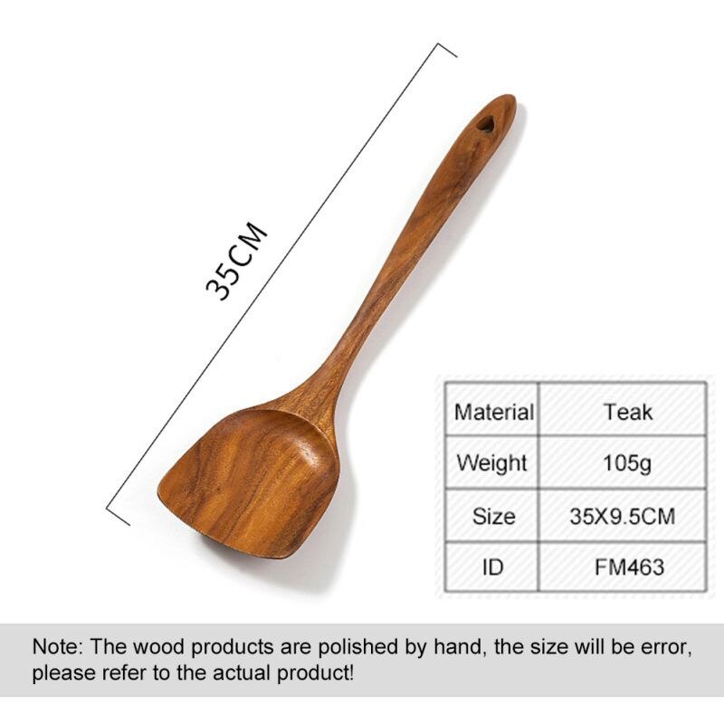 Pala antiadherente de teca para freír arroz cuchara de madera sólida espátula de cocina herramientas y utensilios de cocina cuchara de arroz útil: UB0924A6