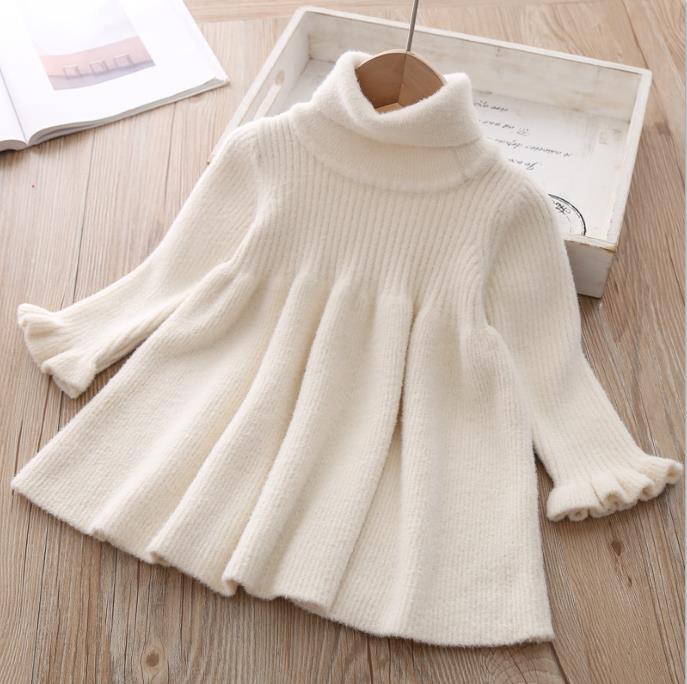 Baby Mädchen Pullover Kleid herbst winter Säuglings Kleinkind Neugeborenen Shirt für mädchen Kid prinzessin Strickwaren Weihnachts dicke Tops Kleider: beige / 12m