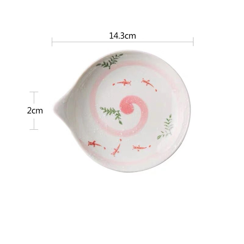 Japanese Style Ceramic Dessert Sauce Dish Tableware Cute Cartoon Lucky Cat Pattern Water Shape Fruit Sushi Plates: M- 14.3cm