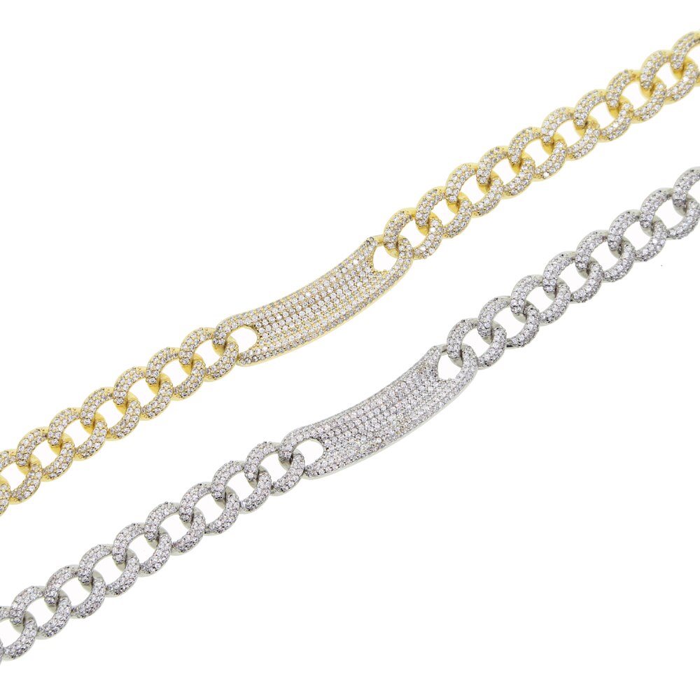 Charm miami wide heavy Cuban link chain micro pave cz curve bar pendant necklaces Gold Silver color women Hip hop Rock Jewelry