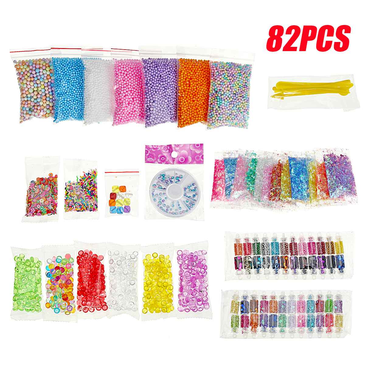 82/106PC Pack Making Kits Supplies For Slime Stuff Charm Fishbowl Beads Glitter Pearls DIY Handmade Color Foam Ball Material Set