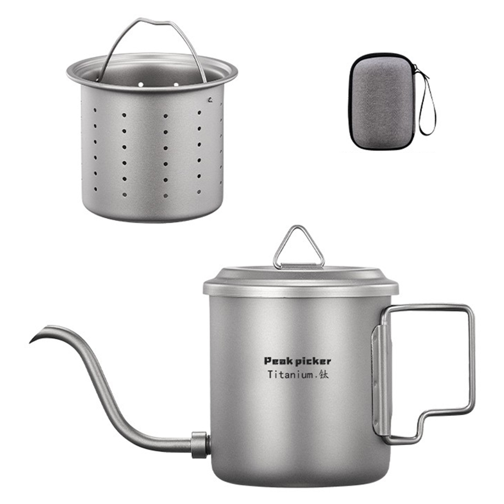 420ml Detachable Titanium Pour Over Kettle Coffee Tea Pot Cup with Folding Detachable Long Narrow Spout Filter Foldable Handle: Yellow