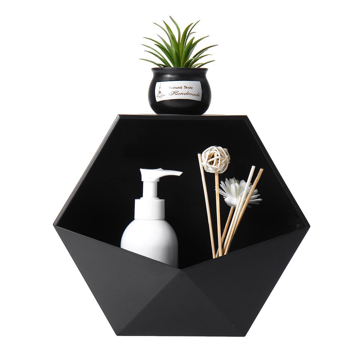 Aan de muur bevestigde geometrische wandplank thuis badkamer doe-het-zelf decoratie rek ornamenten organizer planten bloemen opbergrek: Zwart