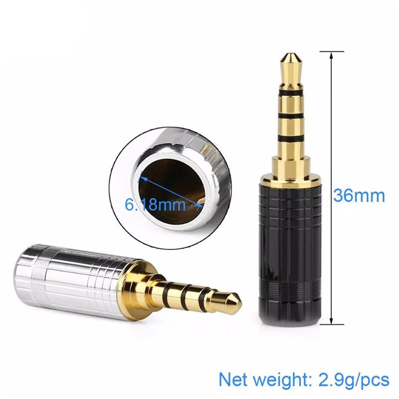 2/10/50 Uds enchufe de auriculares de 3,5mm Jack 4 polos estéreo de alta fidelidad 3,5mm adaptador de Audio para auriculares de 6,2mm de alambre de soldadura conector de sedal
