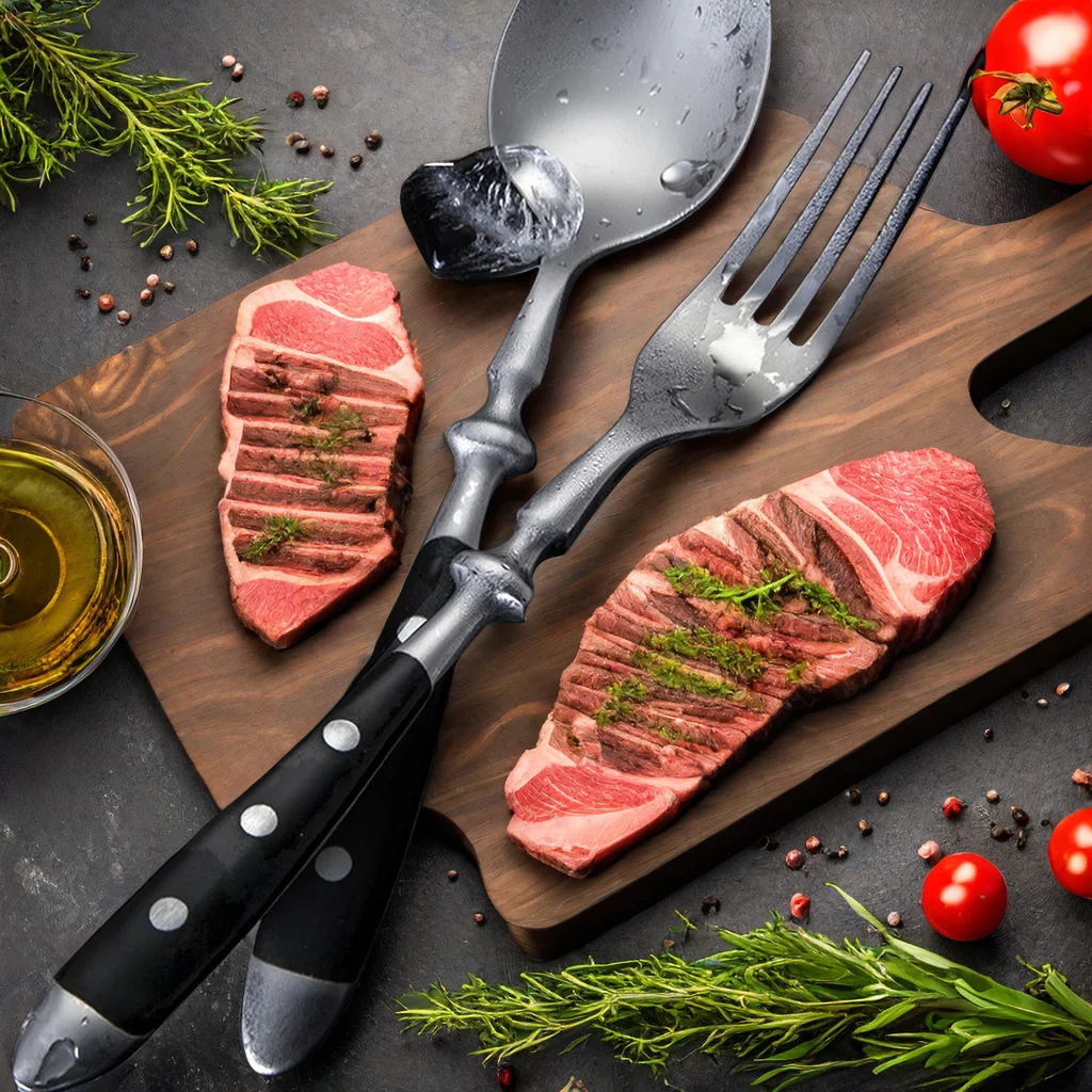 Cubiertos clásicos y elegantes de acero inoxidable, juego de 4/6/8 piezas, cuchillo deportivo de , cuchillo para carne con horquilla completa, juego de cubiertos creativos