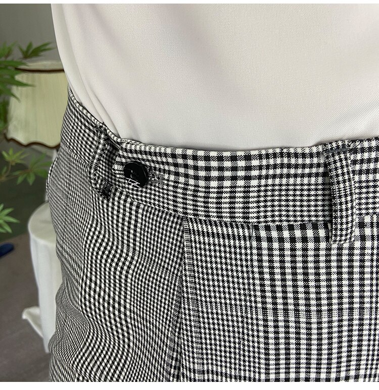 Koreanske menn rutete dressbukser formell forretningskjolebukser uformelle slanke bryllupsbukser kontor sosial streetwear klær