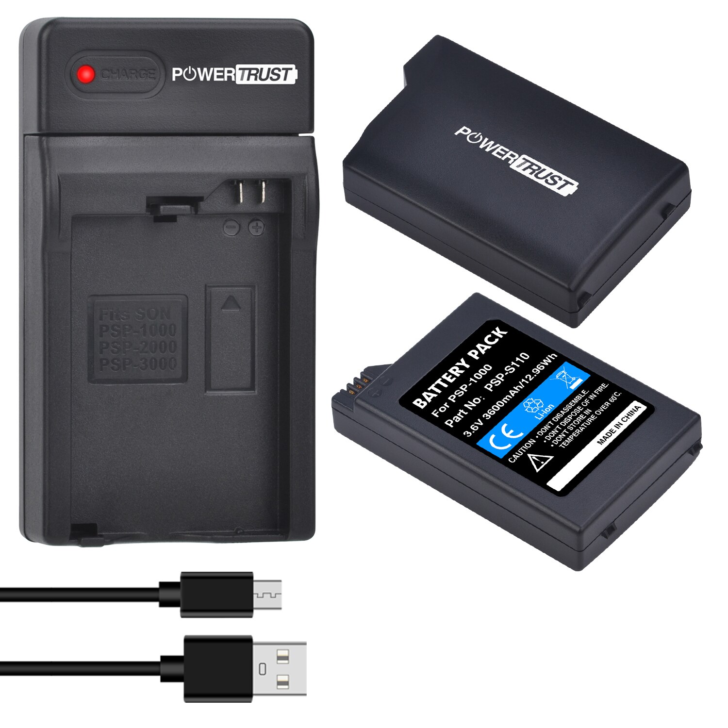 3600mAh PSP1000 Battery / PSP-1000 Battery Charger for Sony PSP-110 PSP-1001 PSP 1000 PlayStation Handheld Console: 2 Battery 1Charger