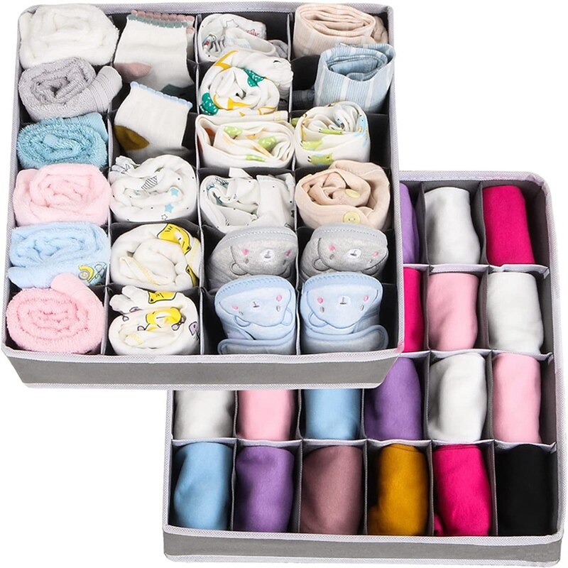 Organiser Divider Pack of 2 - Foldable Wardrobe Organiser with 24 Cells - Fabric Drawer Divider for Storage Baby Clothes: Default Title