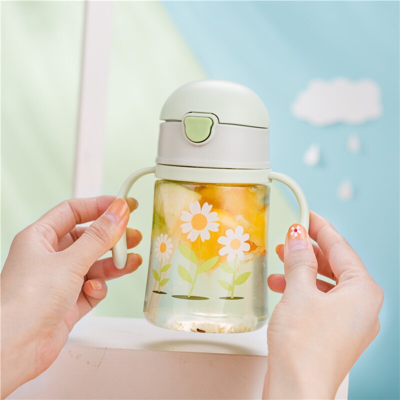 300ml schattige giraffen babybekers voor kinderen, kinderen leren eten, drinken, water, rietje, fles, mamadeira, tuitbeker, training, 3 kleuren: Groente