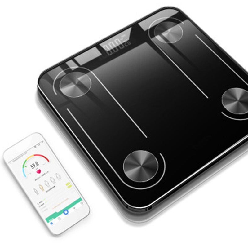 Bluetooth Body Scale Smart Scale Glass LED Digital Floor Scale Bathroom Weight Scale Balance-Black