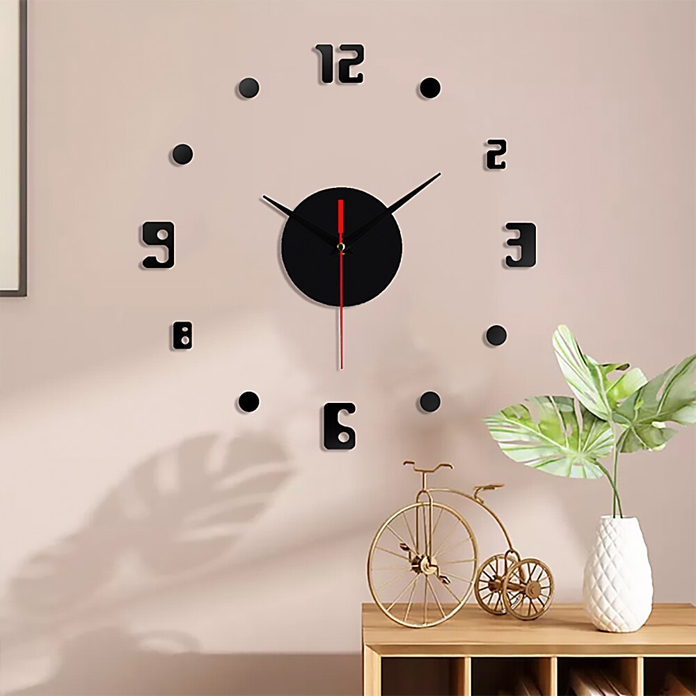 Wall Clock 3d DIY Mute Wall Clock Acrylic Mirror Sticker Quartz Watch Wall Hanging Clock Art Sticker Decal Home Decor: black