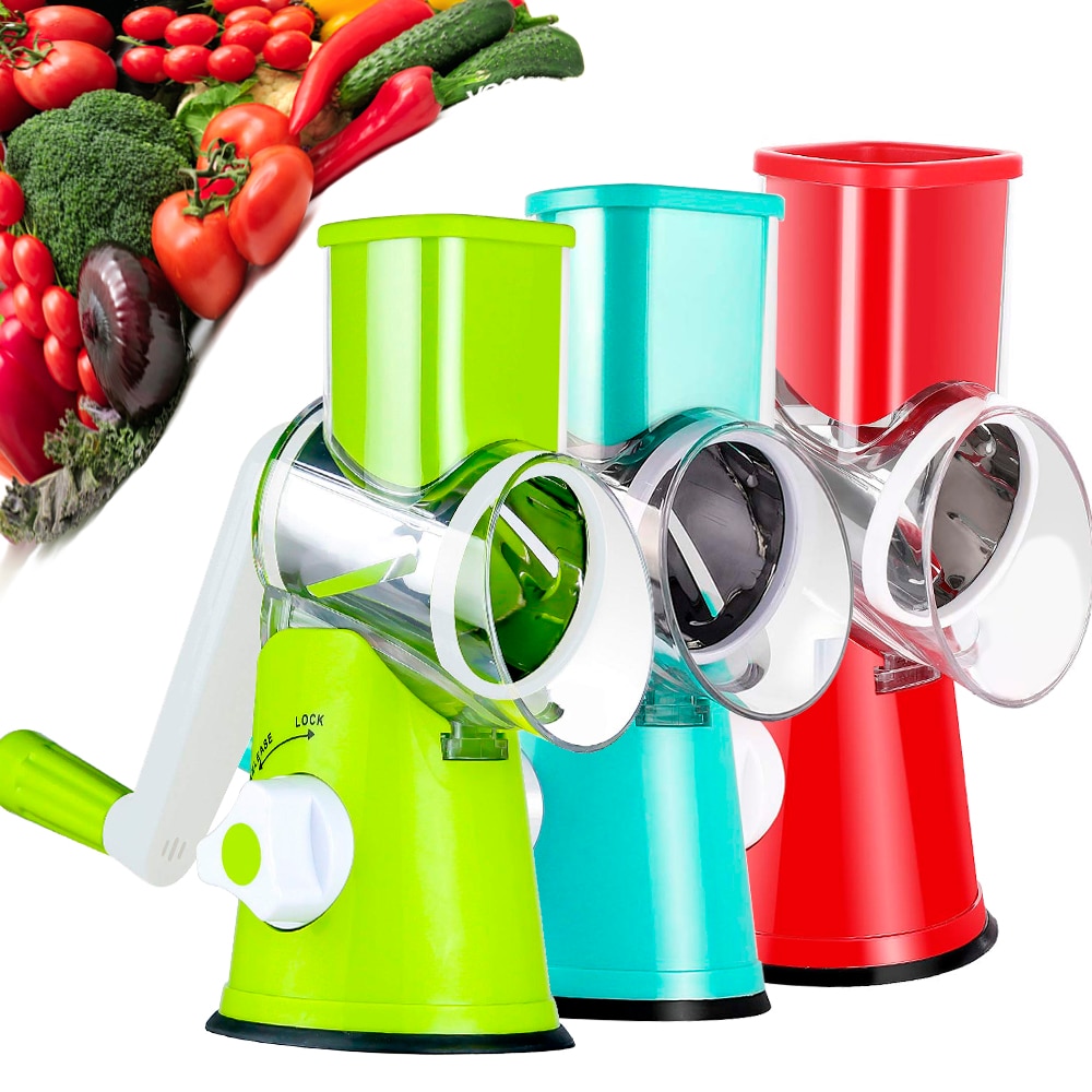 Round Mandoline Slicer Vegetable Cutter Manual Potato Julienne Carrot Slicer Cheese Grater Stainless Steel Blades Kitchen Tool