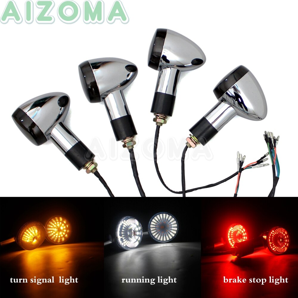3 in 1 Motorcycle Rear Turn Signal Brake Lights LED Blinker Indicator Tail Light Universal for Harley Dyna Wide Glide LowRider: Front n Rear 4pcs