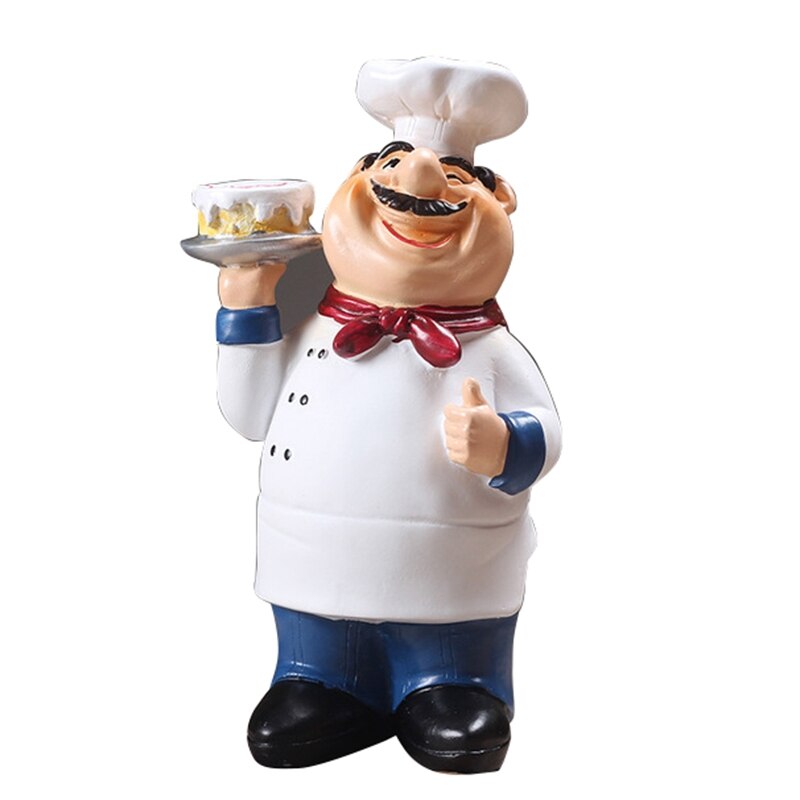 Retro Chef Model Ornaments Resin Crafts Mini Chef Figurines Home Kitchen Restaurant Bar Coffee Decor: White cake