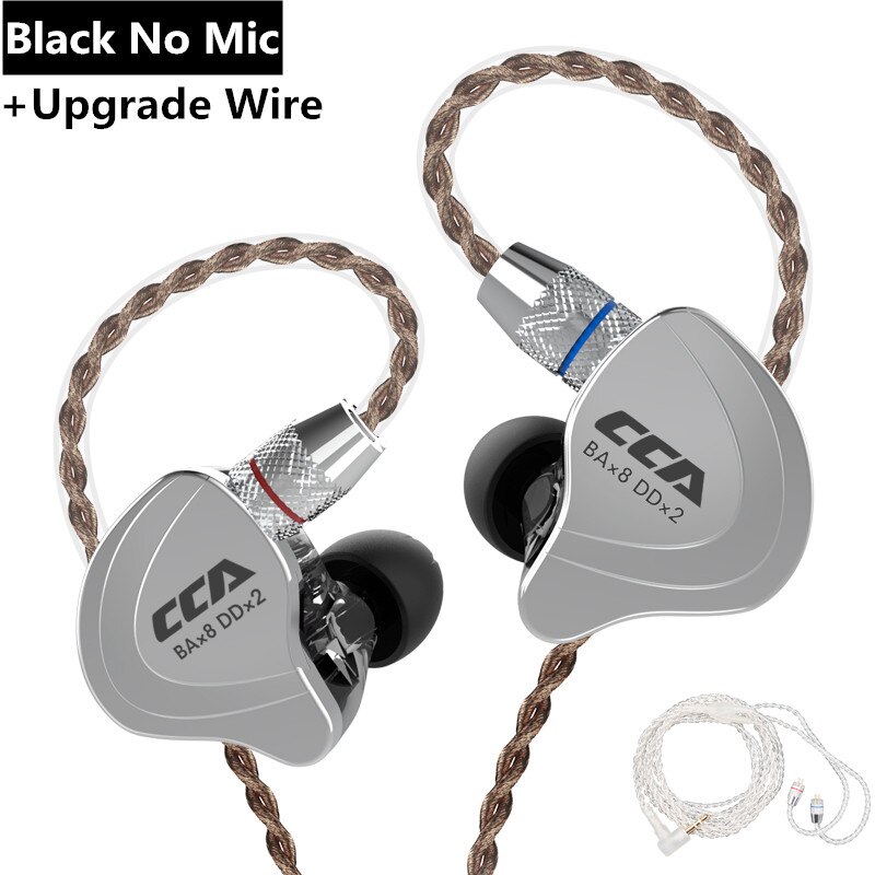 Cca C10 1DD + 4BA Hybrid 2PIN in Ear Auricolare Stereo Dj Monitor Corsa E Jogging Sport Auricolare Auricolare Auricolari con Detacable aggiornato C16cA4: black no mic silver