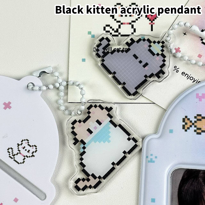 Soporte para tarjetas de fotos de gato de dibujos animados, decoración creativa de , álbum de fotos de ídolo, fundas protectoras, estuche de almacenamiento de tarjetas colgante: Rosa