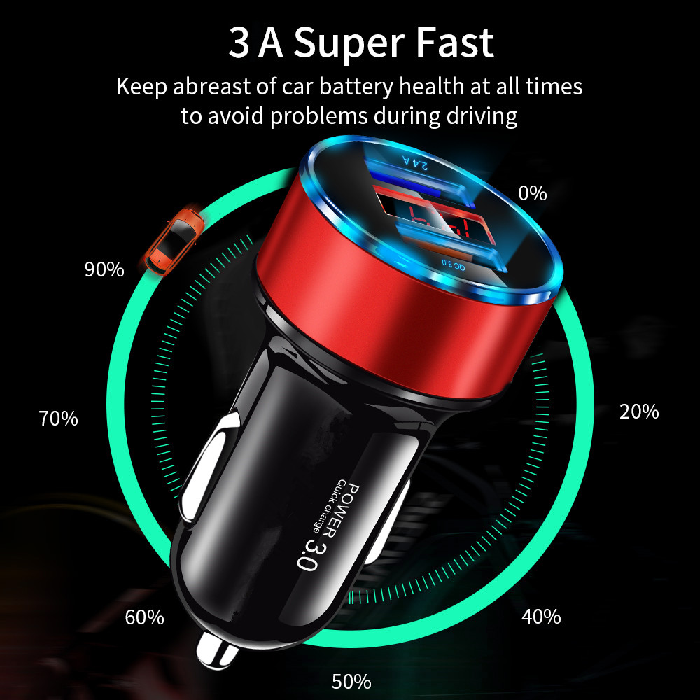 LED QC 3.0 Quick Charge 4.0 3.0 Car Charger Fast Charging For Xiaomi mi9 Huawei P30 P20 USB Charger For Iphone 11 X 7 8 P