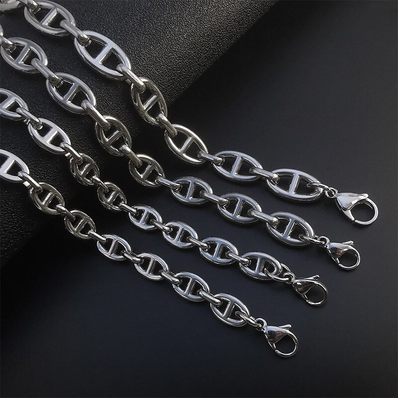 8MM 10MM w nowym stylu stal nierdzewna stalowy łańcuch ręcznie montowany naszyjnik dla kobiet mężczyzn biodro chmiel Jewlry 45CM-75CM