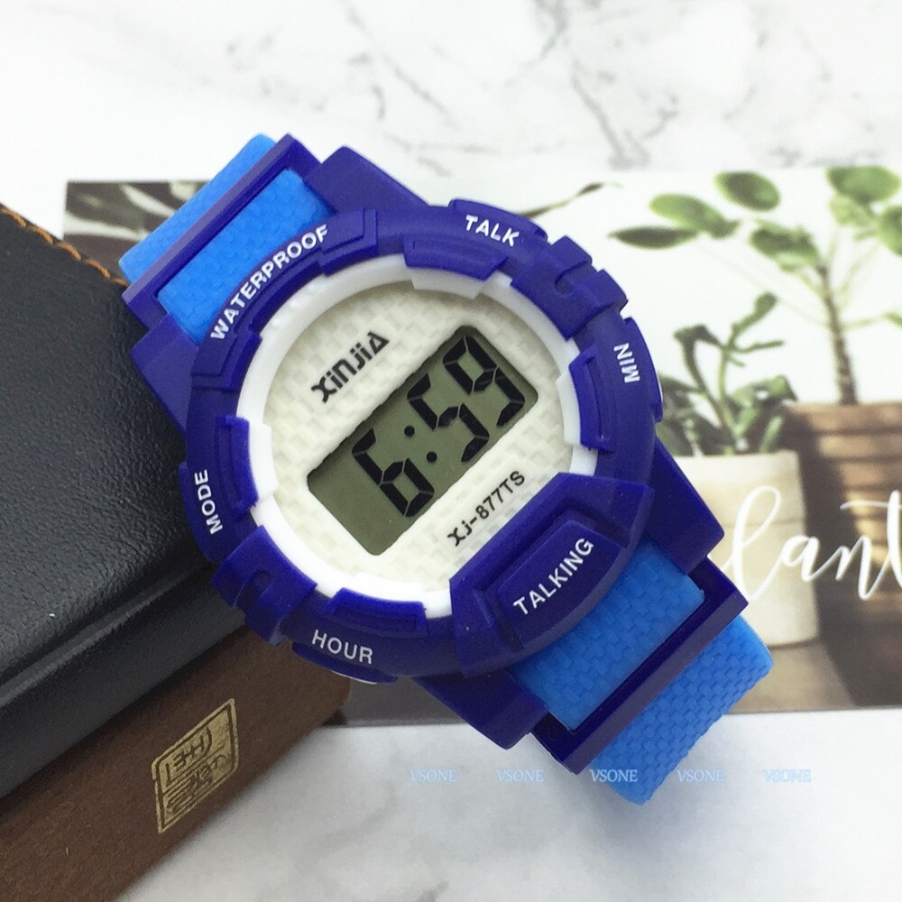 Italiaanse Talking Polshorloge Elektronische Sport Horloges Met Alarm, Met Geel Ruber Strap 877TI-2