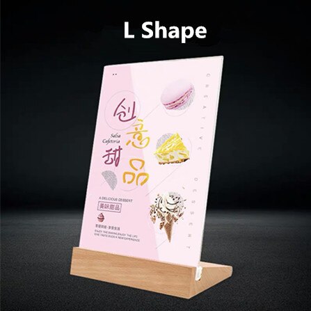 A5 klare akrylskiltholdere papir fotoramme tegn bordholder reklame bord displaystand: L træ v
