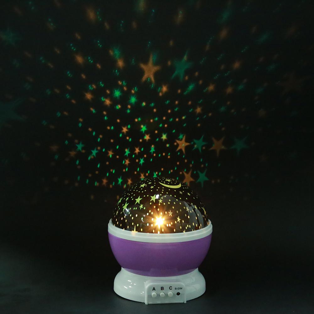 Led Night Light Projector Stars Sterrenhemel Maan Lamp Batterij Usb Kids Kinderen Slaapkamer Decor Projectie Lamp: Purple Moon star